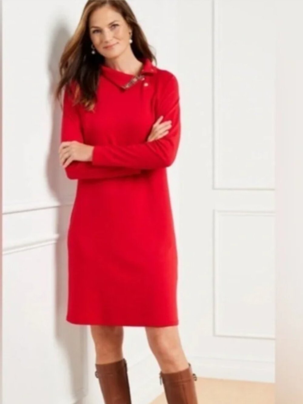 NWT Talbots Red Dress Gold Buttons Holiday Party Festive Size Large